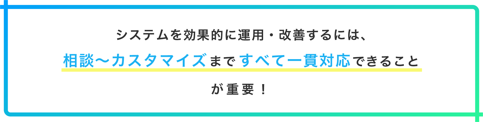 システムを効果的に運用・改善するには、相談～カスタマイズまですべて一貫対応できることが重要！