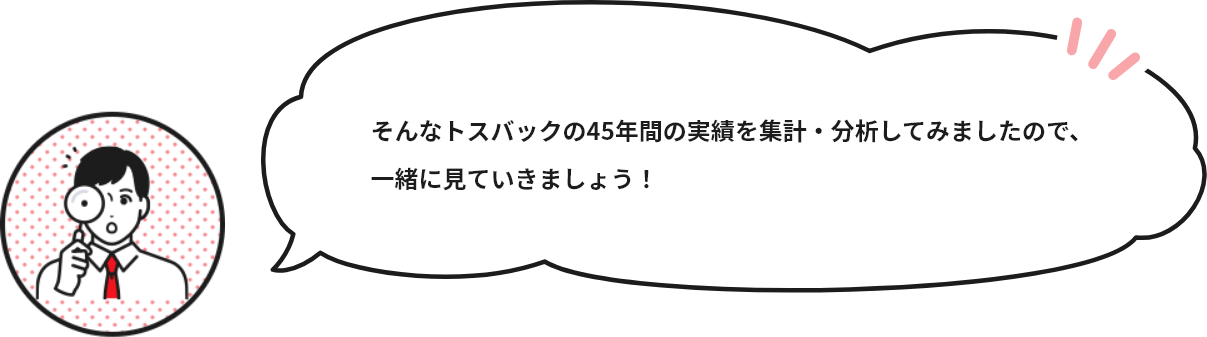 そんなトスバックの45年間の実績を集計・分析してみましたので、一緒に見ていきましょう！