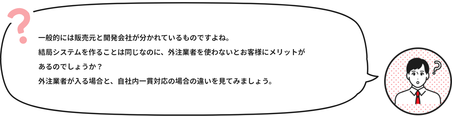 同じ業種の会社でも、現場の環境はそれぞれ違うものなんですね。オーダーメイドシステムなら、独特な企業特性のある製造業でもそれぞれの会社にあった最適化を目指したシステム開発ができるから、現場側がシステムに合わせる必要がないんだ！